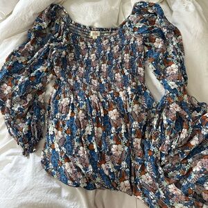 a.n.a Floral Smocked Midi Dress